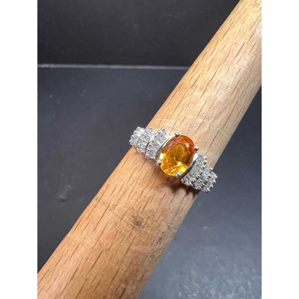 14k white gold yellow lab sapphire and diamond ring size 7 - Picture 8 of 16